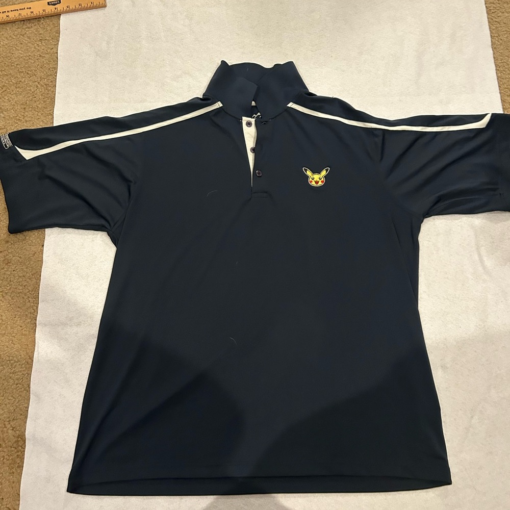 Men's Navy Short Sleeve Polo with Pikachu Patch 4040
